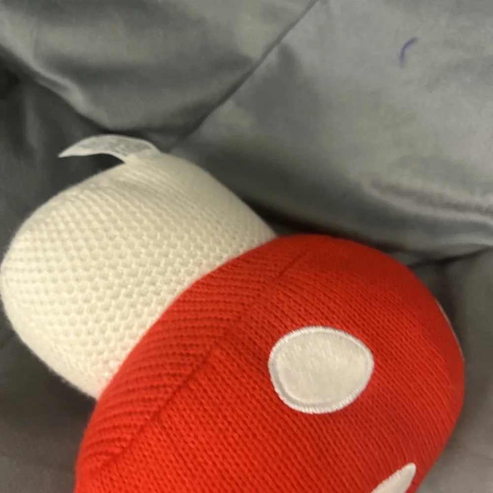 Cute Knitted Mushroom Plush Toy Red White Face Smiley Kawaii Stuffed Animal